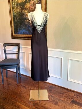 Abercrombie & Fitch Black Satin Slip Dress with Ivory Lace